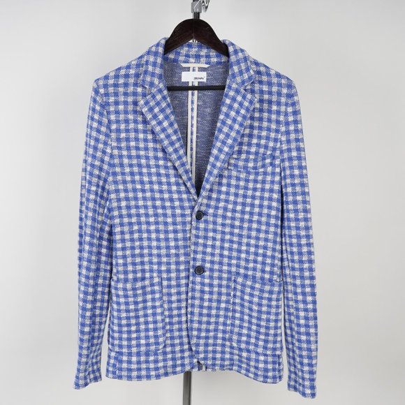 Stilosophy Men's Knit Stretch Plaid Blazer In Blue Size 38(Suit)